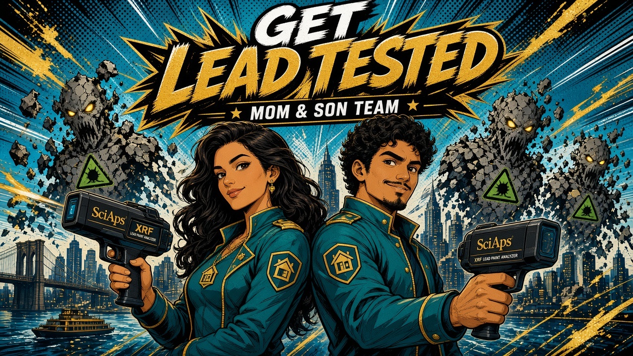 GET LEAD TESTED — Mom & Son Team. EPA-certified XRF lead inspection.